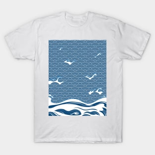 Blue Ocean Wave Japanese Art T-Shirt